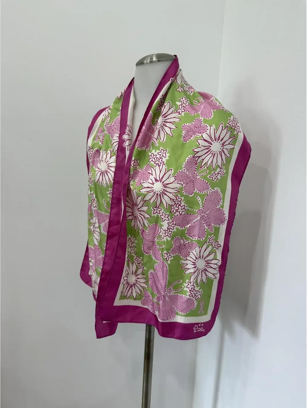 Lilly Pulitzer Breast Cancer Floral and Butterfly Patterned Silk Scarf
